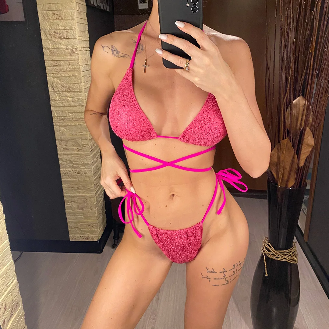 Glitzernder, funkelnder, umlaufender Mini-Bikini, Damen-Badebekleidung, zweiteiliger Bikini-Set, Badeanzug, Badebekleidung, Schwimmbekleidung V3759 – Detail 7