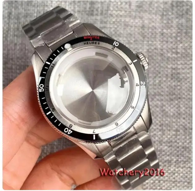 40mm Watch Case For NH35 NH36 ETA 2824 PT5000 Double Bow Sapphire Glass Bezel 20Bar Waterproof Diver Automatic Steel Bracelet