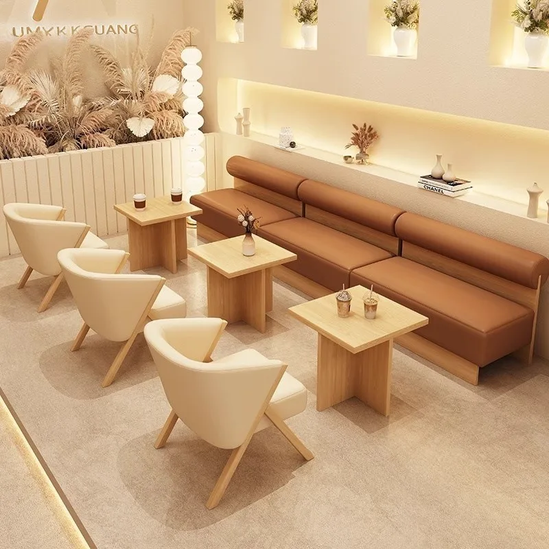 Modern Coffee Shop Cafe Milk Tea Shop Modern Square Wooden High-Density Foam Durable Restaurant Furniture Dining Table Chair Set