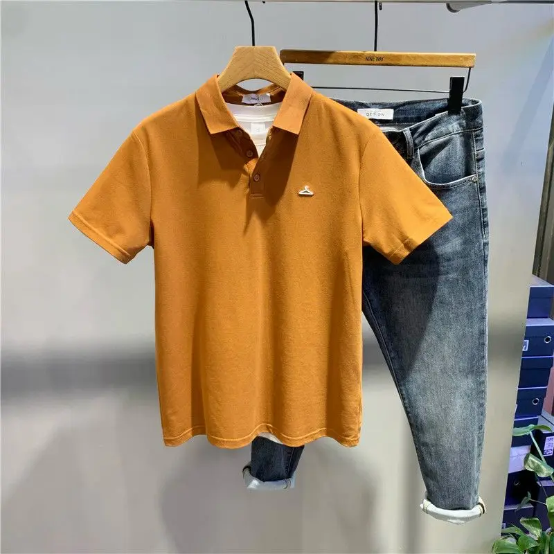 2025 Summer New Small Embroidery Solid Color Slim Lapel Short-sleeved Polo Shirt Korean Style Fashionable and Versatile