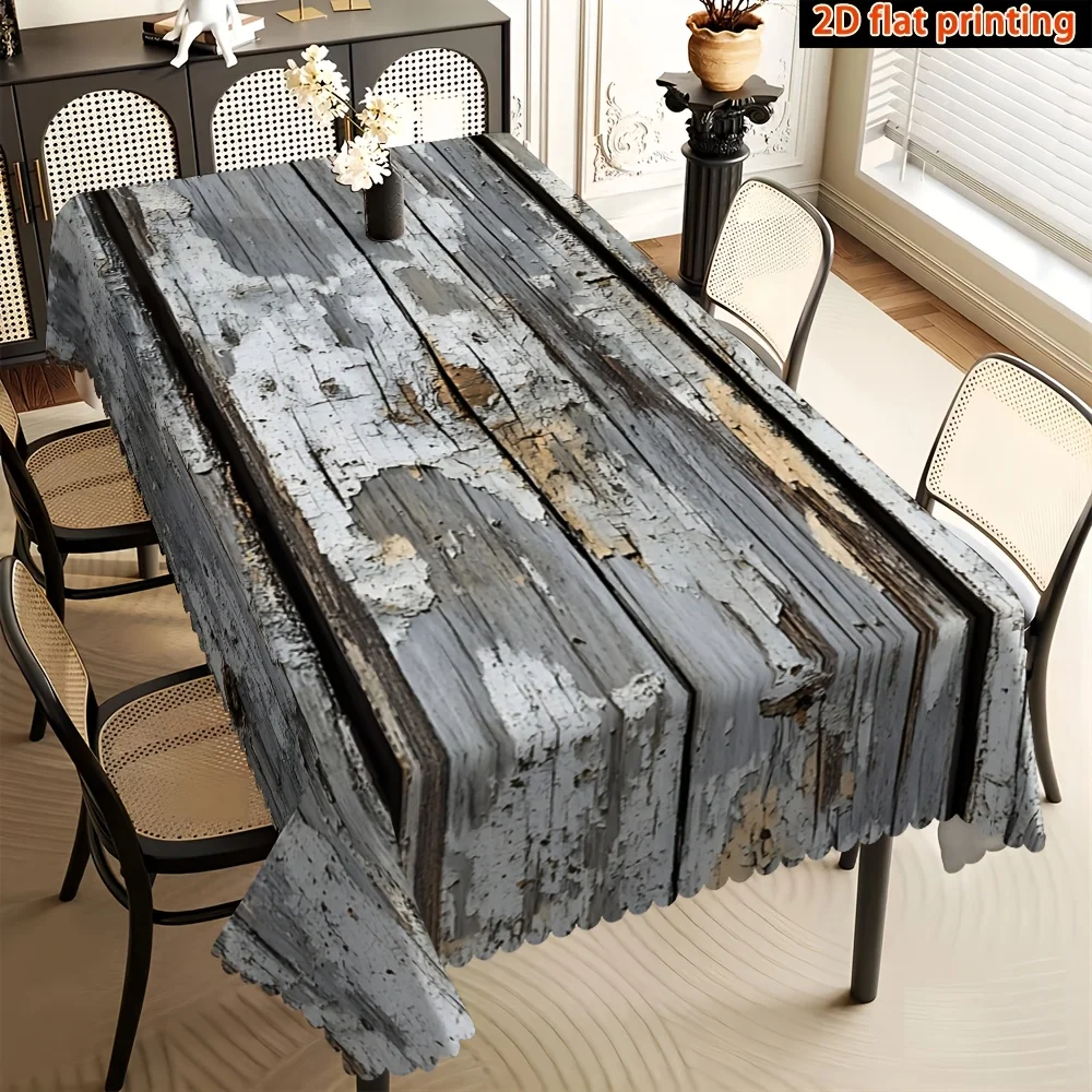 Beautiful and simple bark wood grain printed decorative rectangular table with polyester fabric surface