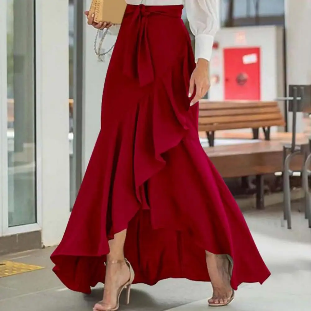 

Women Skirt All Match Waist Belt Lace Fishtail Design Sexy Streetwear Polyester High Waist Long Skirt Spring Clothing