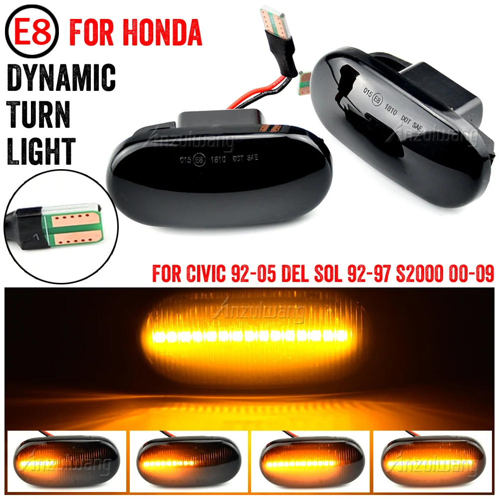 

2Pcs For HONDA Acura Civic Prelude CRX S2000 Integra Fit Del Sol For LED Dynamic Side Marker Turn Signal Lights Sequential Lamp