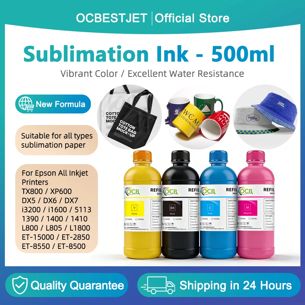 

4Colors 500ML Sublimation Ink DX5 TX800 I3200 I1600 L1800 1390 L800 XP600 L805 ET-15000 ET-8550 ET-8500 Heat Press Transfer Ink