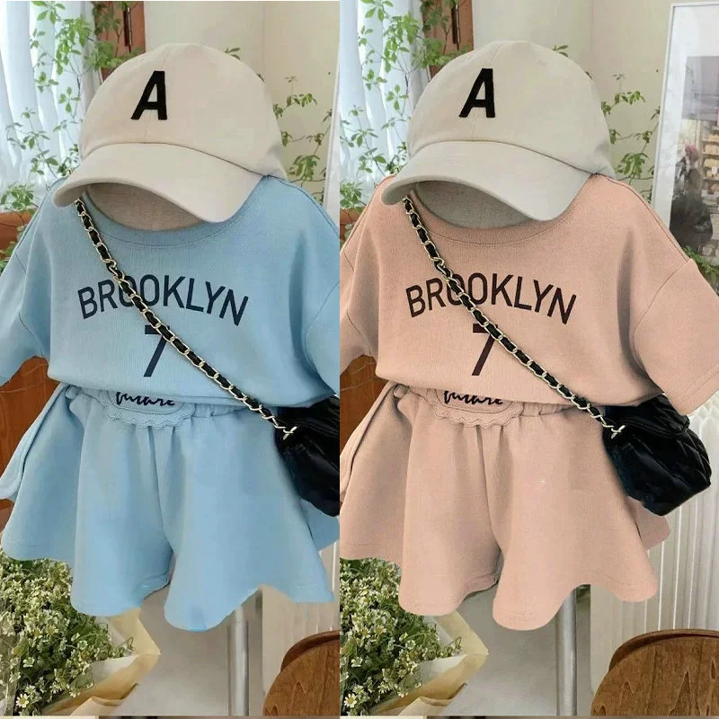 Summer Baby Girls Cotton Alphabet Crop Sweat Shirt Tops+High Waisted Shorts Pant Sets Kids Tracksuit Children 2PCS Outfit
