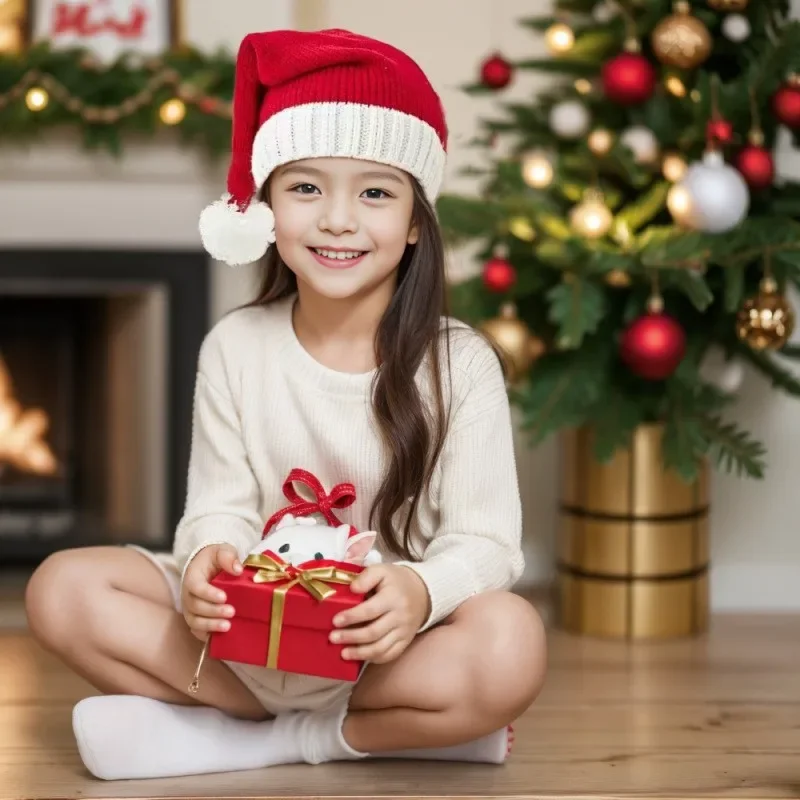 Großhandel klassische rote Weihnachtsmützen für Herbst und Winter, gestrickte Eltern-Kind-Mützen, festliche Outfits für Weihnachtsmann