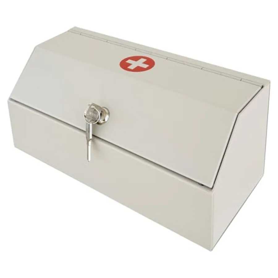 

Lockable Medicine Storage Box, Wall Mounted Steel Medicine Cabinet with Key Lock for Prescriptions, Vitamins, Medical Supplies