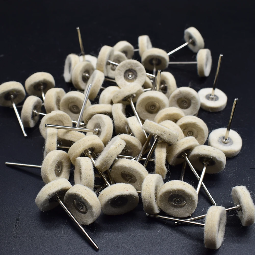 100pcs Jewelry Polishing Wheel Mounted Felt Wheel with 2.35MM Shank for Rotary Tools