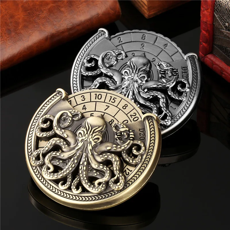 7-in-1 Octopus Eyes Metallwürfel Spinner Retro Würfel Roulette für Tabletop RPG Entertainment Gaming Wheel mit Dragon Present Box