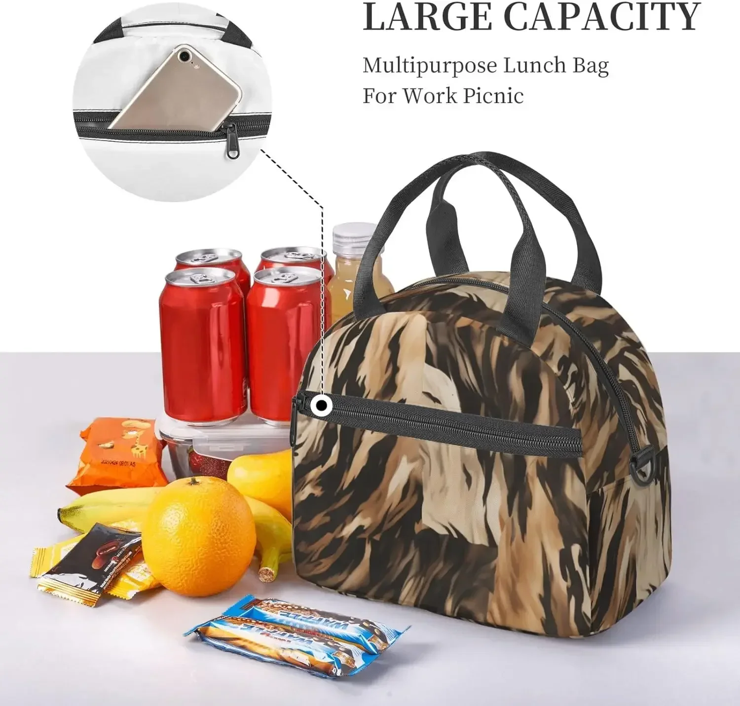 Leopard Print For Women Men Lunch Bag Reusable Insulated Cooler box Portable  Tote  Large Capacity image 6
