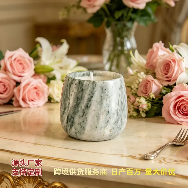 Natural Marble Candle Holder Green Aromatherapy Wax Cup Small Exquisite Home Decoration Ornament for Table Landscape Style