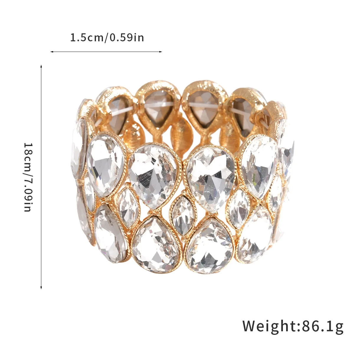 Europäisches und amerikanisches, auffälliges, geometrisches Armband mit Kristallen, breite Version, elastisches Armband für Damen, Hip-Hop-Accessoire. – Detail 3