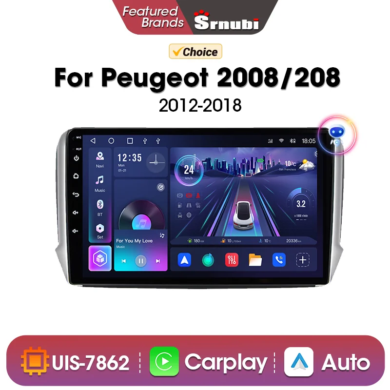 

Srnubi Carplay Auto Stereo For Peugeot 2008 208 2012 - 2018 Android 12 Car Radio Multimedia GPS DSP 2 Din Navigation Player