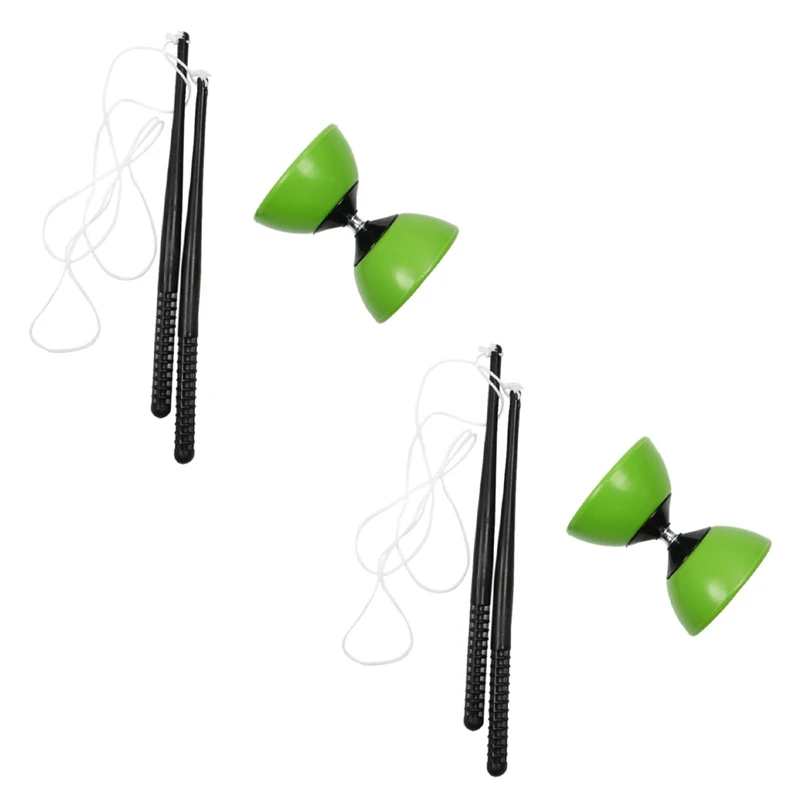 2X Plastic Bowl Diabolo Juggling Spinning Chinese Yo Yo Classic Toy With Hand Sticks Green