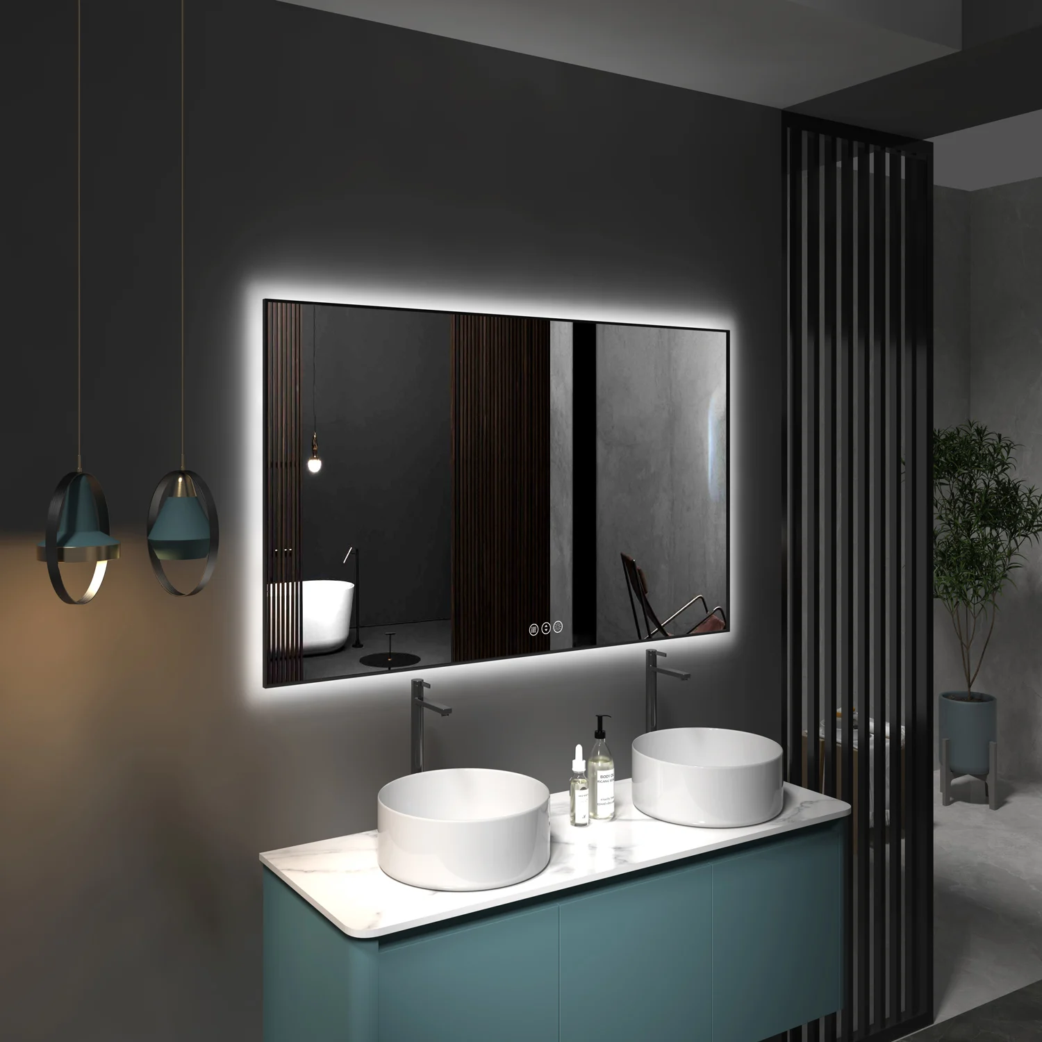 Large Rectangle LED Smart Bathroom Mirror Backlit Touch Screen Wall Mounted Vanity Mirror for Hotel