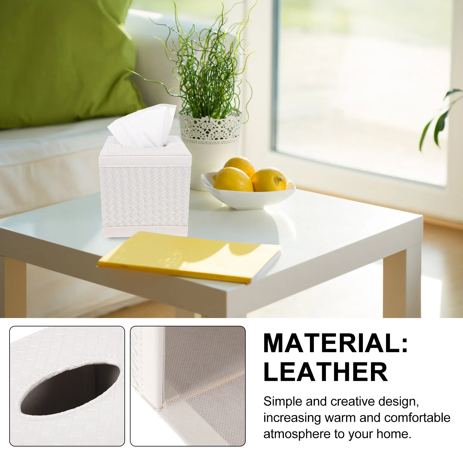 

1Pcs PU Tissue Box Square Holder for Office Bathroom Hotel Room Decorative Storage Organizer Sturdy Mdf Core Tissue Box