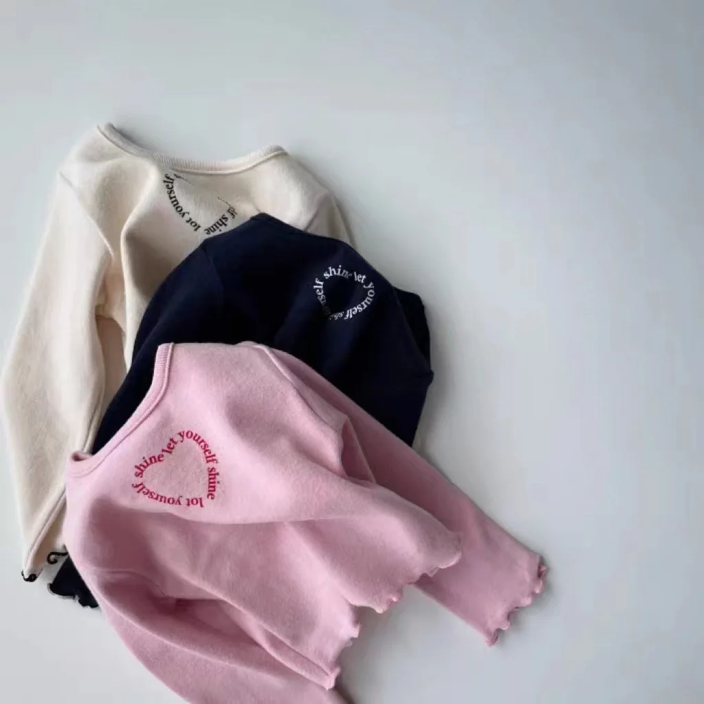 2025 Autumn New Baby Girl Long Sleeve T Shirts Infant Girl Letter Heart Print Tops Toddler Cotton Bottoming Shirts Kids Clothes