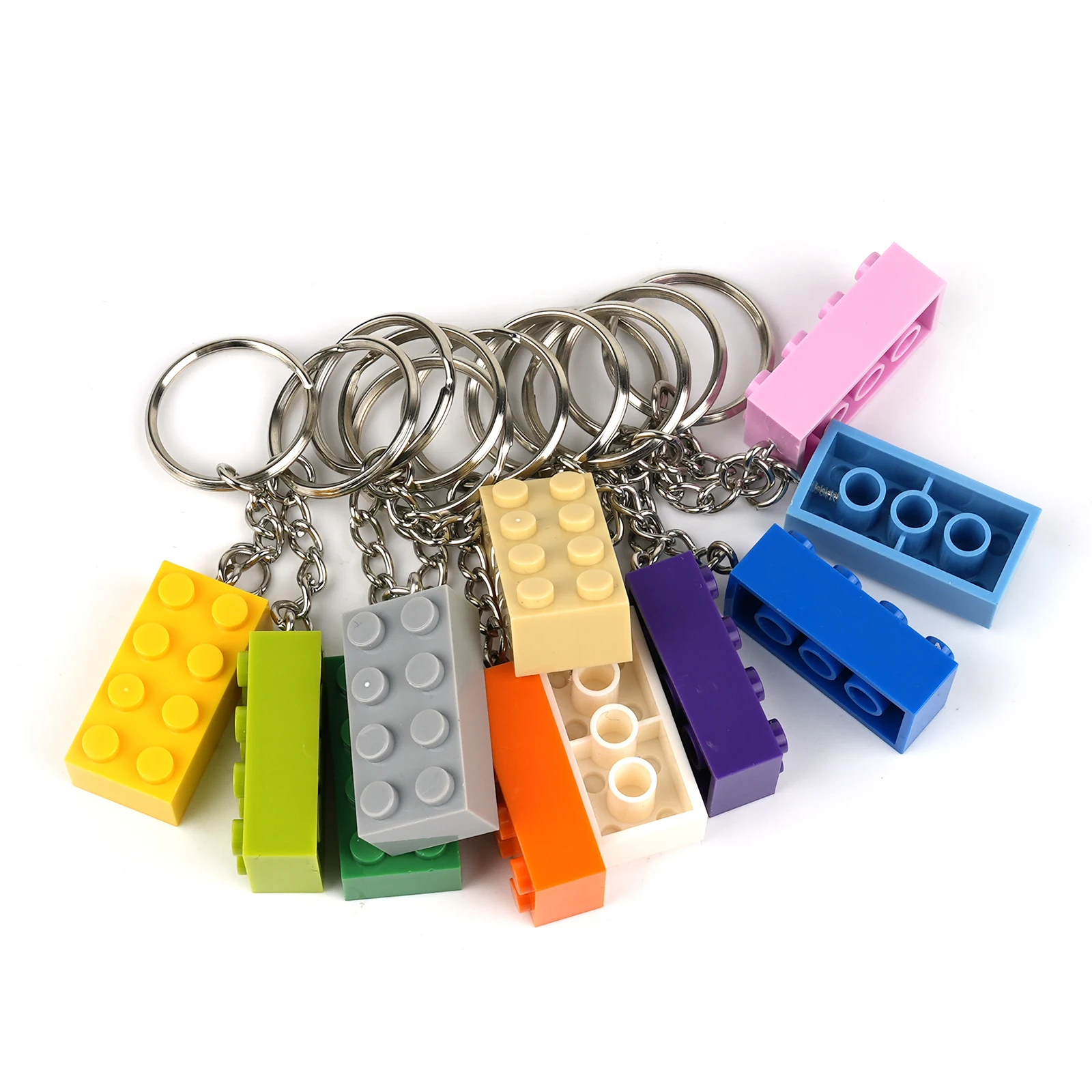 10PCS/Set Colorful Small Pellet 2 x 4 Key Chain Building Blocks Creative Keychain DIY Hanging Ring MOC Bricks Plate Toys Gift