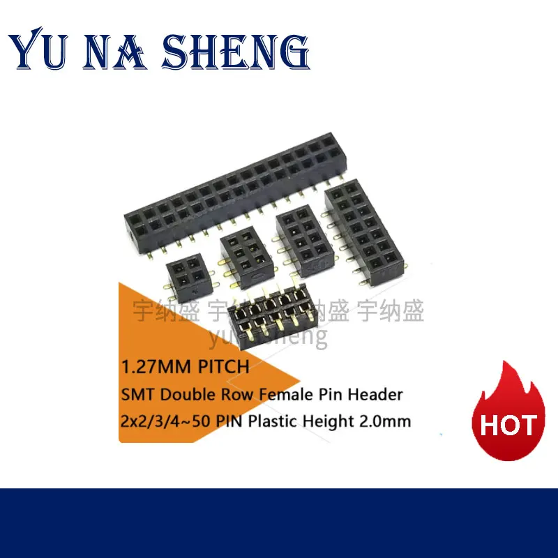 10pcs Low Profile 1.27mm Double Row Female Pin Header Plastic Height 2.0 Pinheader PCB Socket SMT 2*3/4/5/6/10/9/2/8/50P 1U PA6T