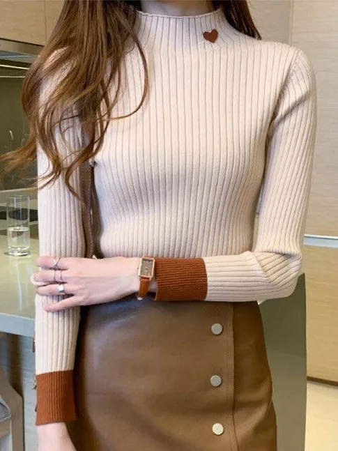 

2025 New Design Knitted Sweater Women's Semi High Collar Base Shirt Korean Style Inner Wear High-End Feeling Top