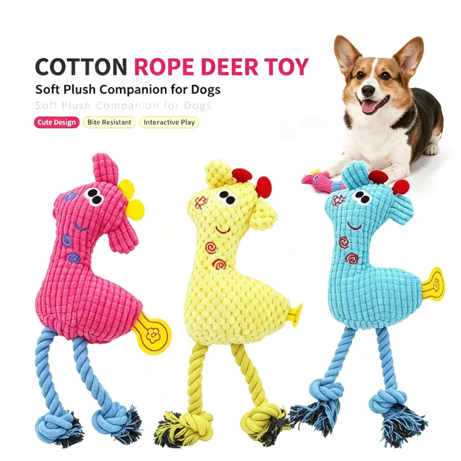 Hand Knitted Sika Deer Dog Chew Toy, Built-in Sound Design, Wear-resistant Molar Doll for Puppy Teeth Care & Stress Relief