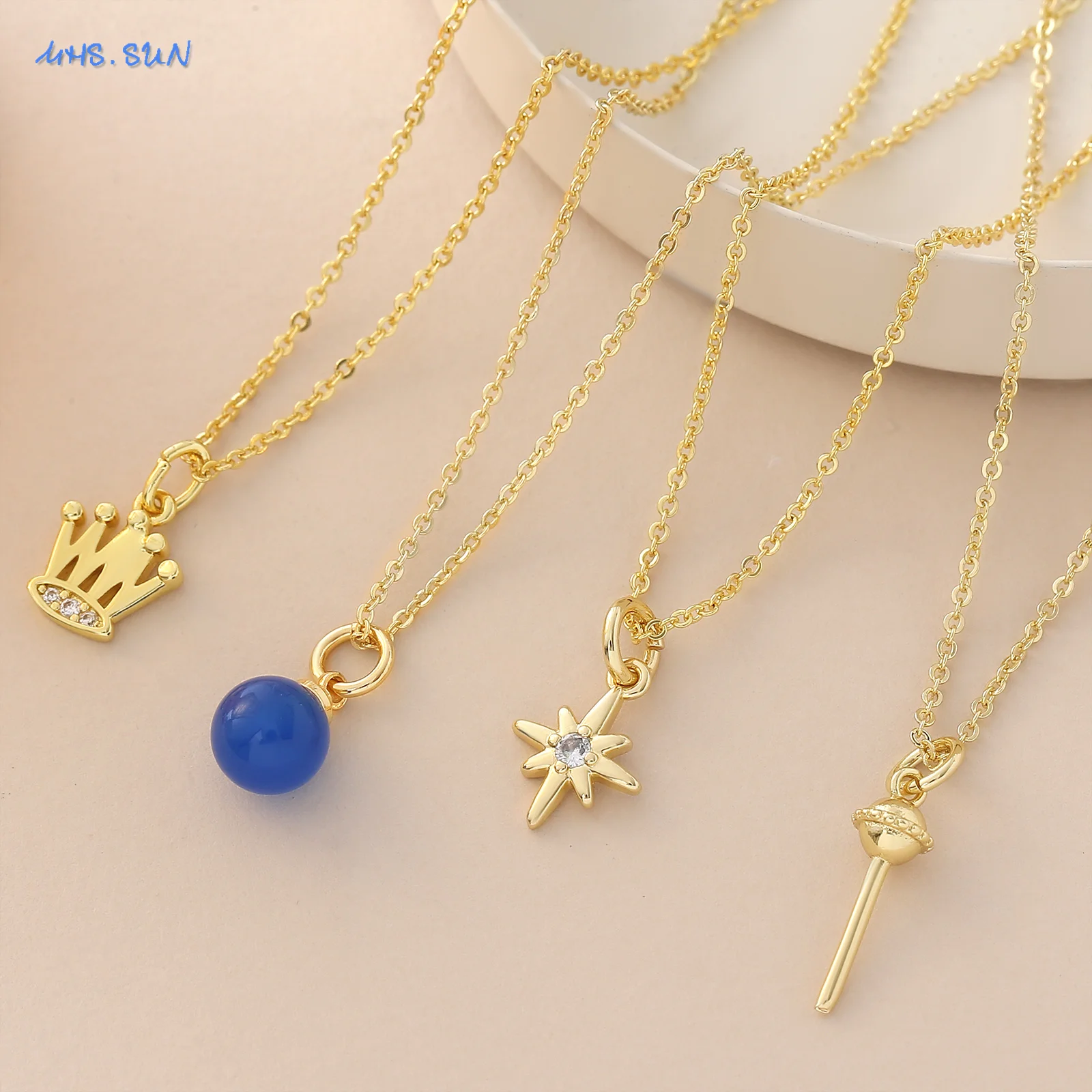 MHS.SUN تاج الموضة/السداسية ستار/مصاصة قلادة القلائد مطلية بالذهب حفلة عيد ميلاد مجوهرات هدية 1 قطعة للنساء فتاة