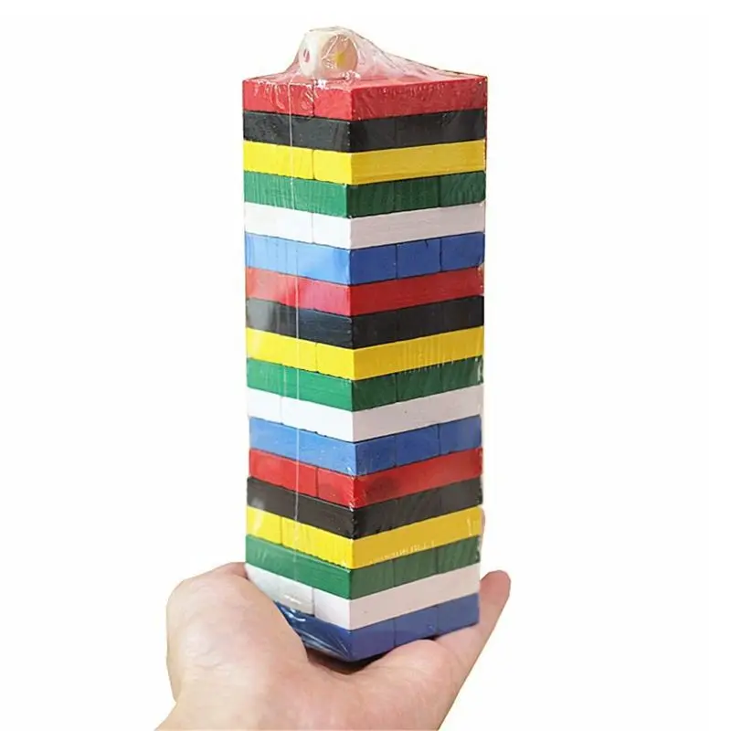 Wooden Stacking Tower Toy Hand-On Ability Training Toy for w/ Multi-Color Bricks Parent-Child Interaction Game Kids Gift