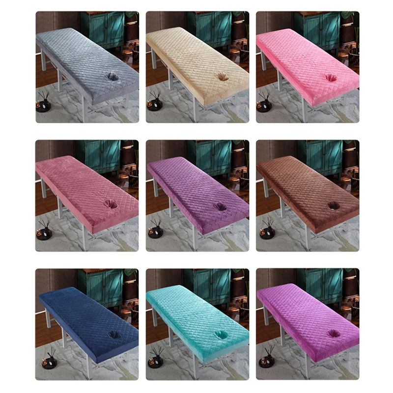 Velvet Beauty Salon Bed Fitted Sheet Elastic SPA Treatment  Massage Table Bedspread Cover Quilted Bed Cover With Face Hole