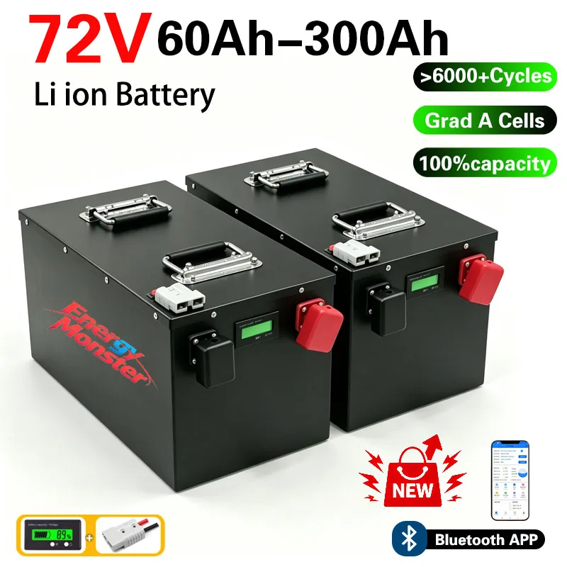 72V 60Ah 100Ah 120Ah 150Ah 200Ah 280Ah 300Ah Lithium Battery Li-ion for 7KW 14KW Scooter Motorcycle Tricycle Hybrids Golf cart