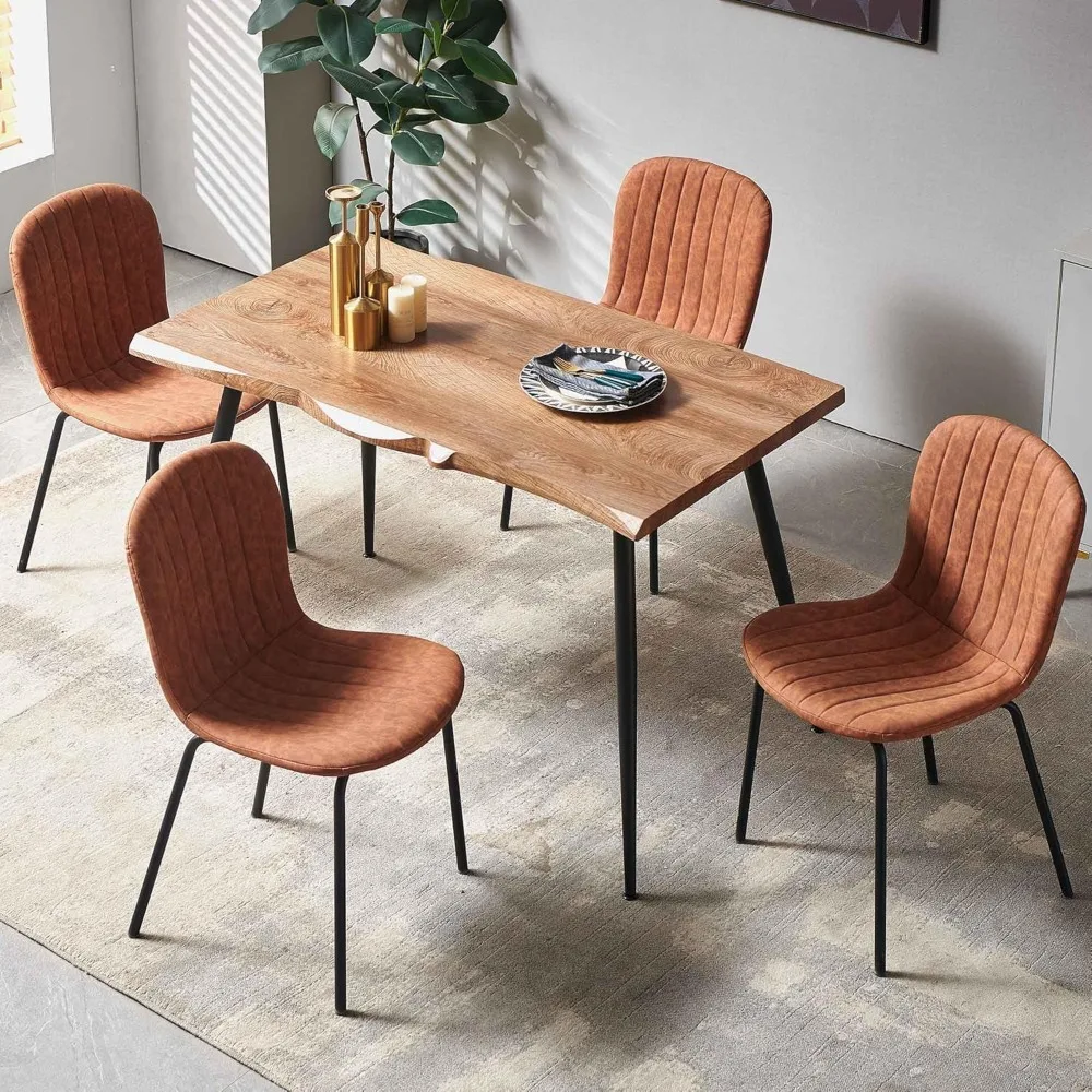 47 Inch Rectangular Dining Table Set,equipped with 4-person Cushioned Artificial Leather Dining Chairs,5-piece PU Side Table Set