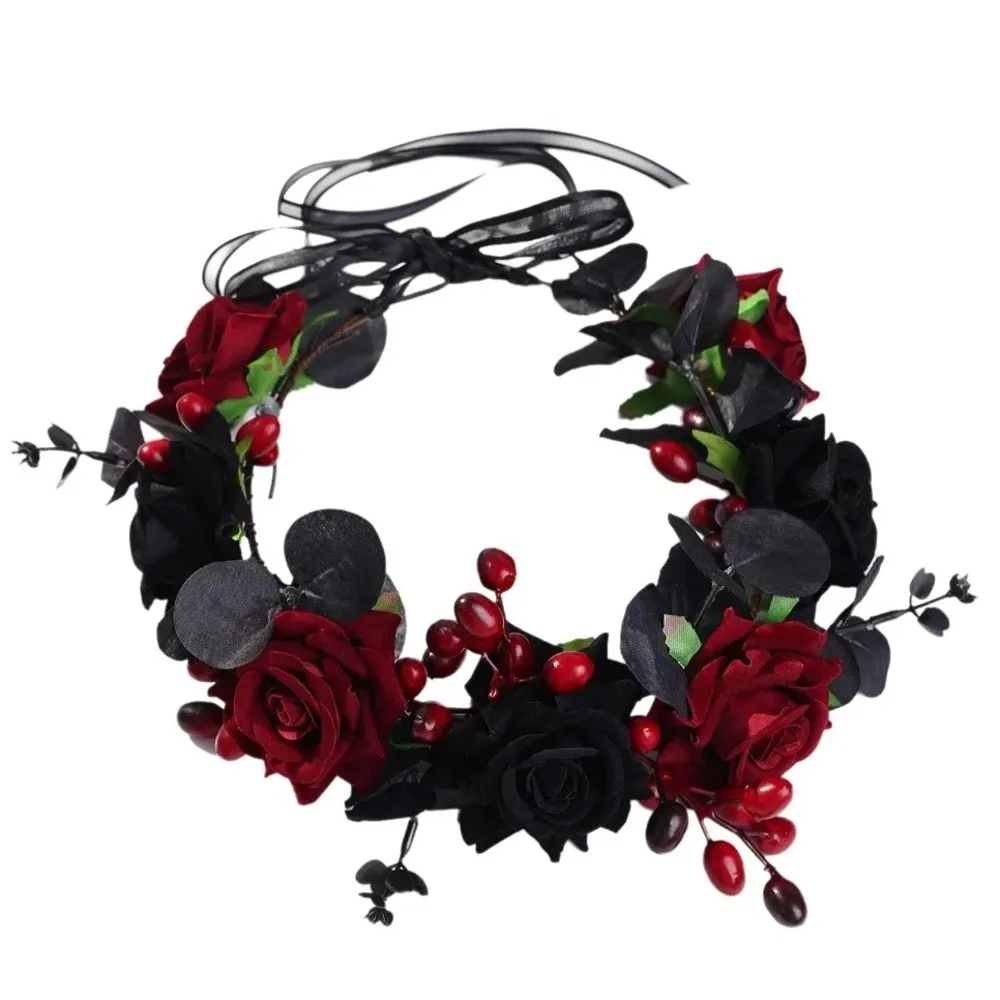 

Exquisite Halloween Headband Plastic Fashion Simulation Flower Headband Dark Style Adjustable Size Gothic Headband