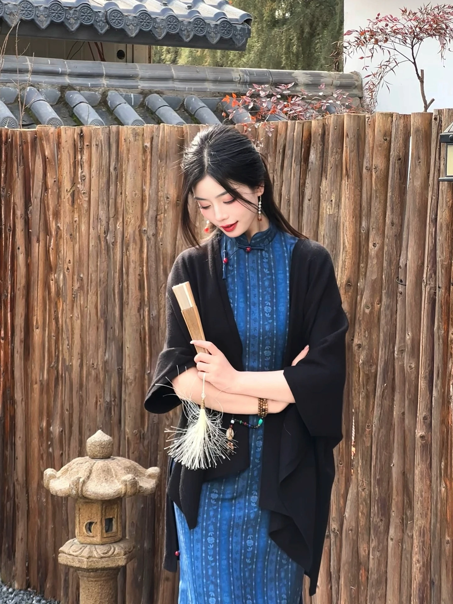 

Retro Style Blue Young Women's Traditional Chinese New Style Daily Wear Breathable Short Sleeve Long Qipao Gown