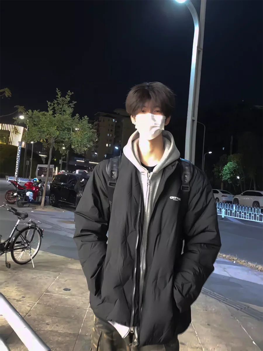 

Мужская утепленная хлопковая куртка в американском стиле с воротником-стойкой, зимняя теплая черная ретро-куртка на молнии, повседневная молодежная модная модель