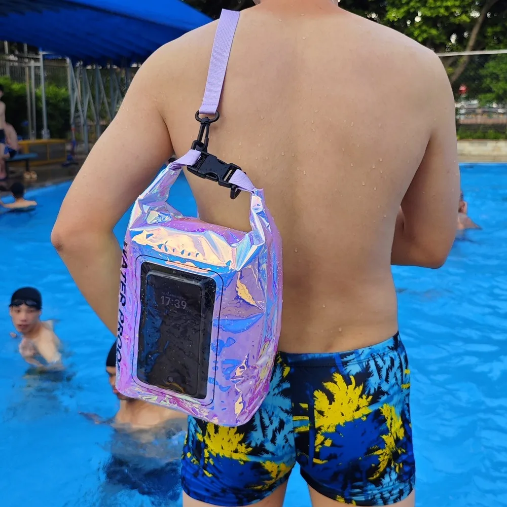 

New 2L/5L PVC Clip Colorful Swimming Waterproof Bag Outdoor Sports Messenger Bag 2-In-1 Mesh Material Cell Phone Bag