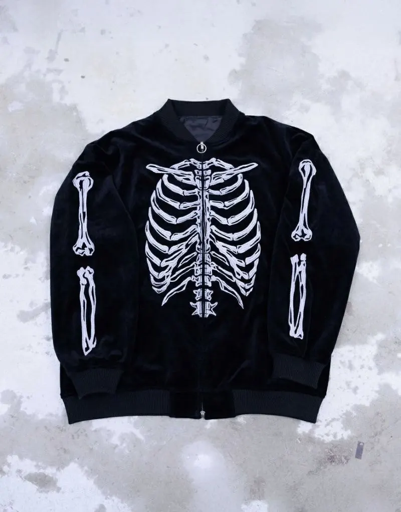 Subculture Dark Punk Embroidered Velvet Baseball Jacket Japanese