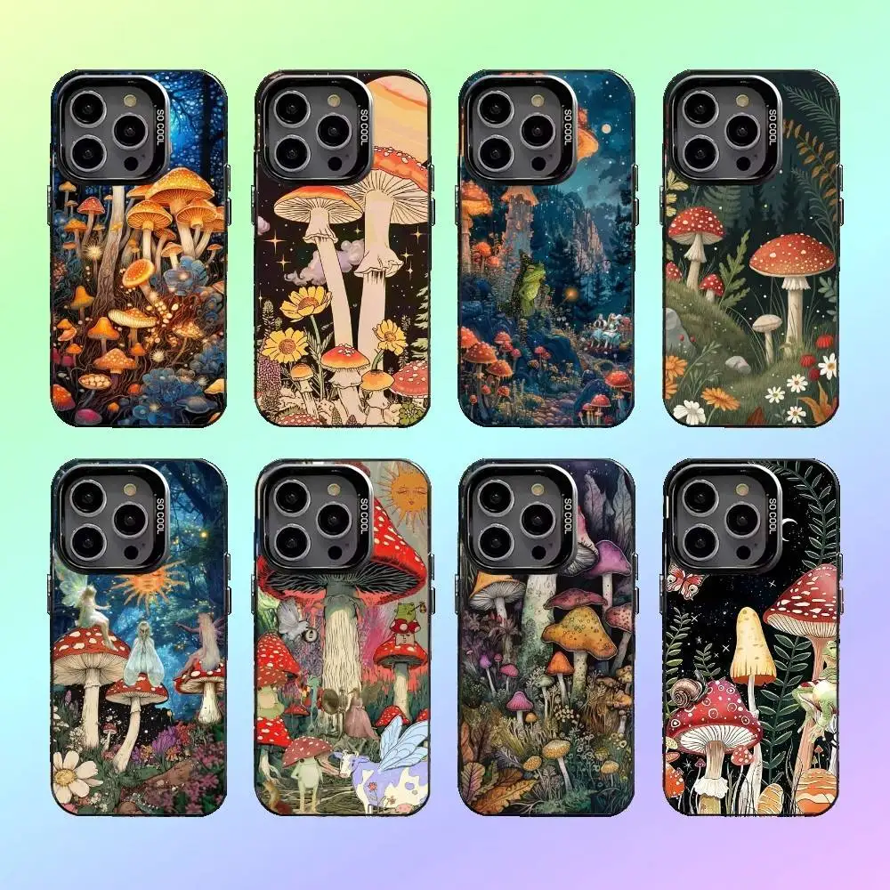 

Cute M-Mushroom Phone Case For iPhone17,16,15,14,13,12,11 Plus,Pro Max Colorful Silver Back Phone Case