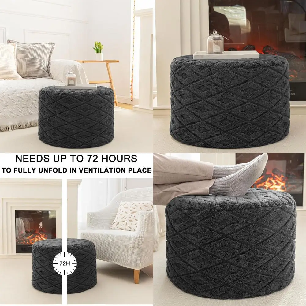 

20x20x14 Inch Dark Gray Boho Pouf Ottoman, Floor Pouf for Living Room, Bedroom, and Sofas
