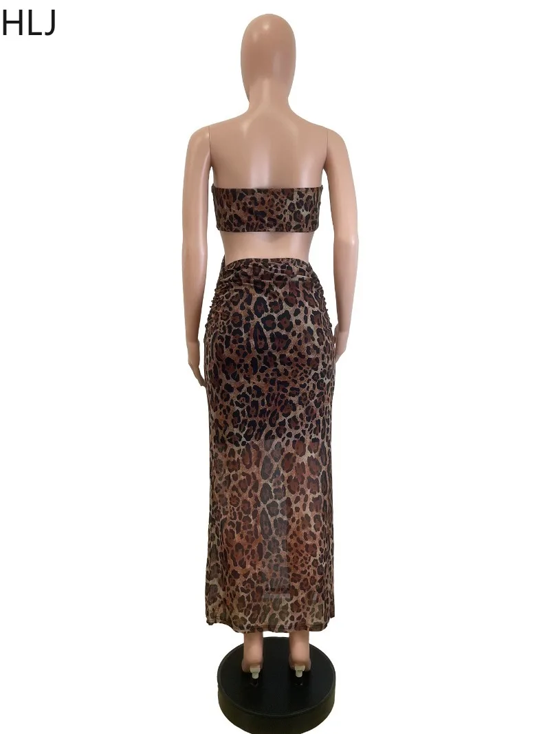 HLJ Sexy imprimé léopard longue robe femmes 2025 été nouveau évider sans manches dos nu moulante robes femme Streetwear robes
