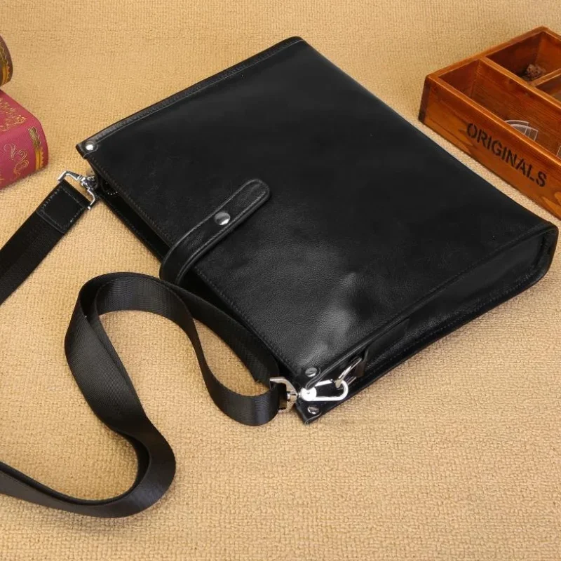 Hot Selling Stylish Men Genuine Leather Bag Simple Casual Shoulder Bag Luxury Cow Leather Briefcase Business Bag