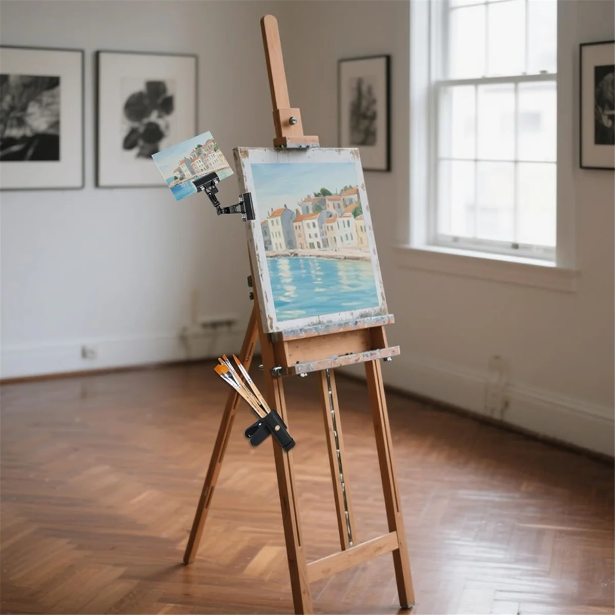 A83Z Easel Brush Clip with Twistable Copy Holder Clip,Paintbrush Holder Adjustable Foldable Paper-Copy Clips for Paint Brushe