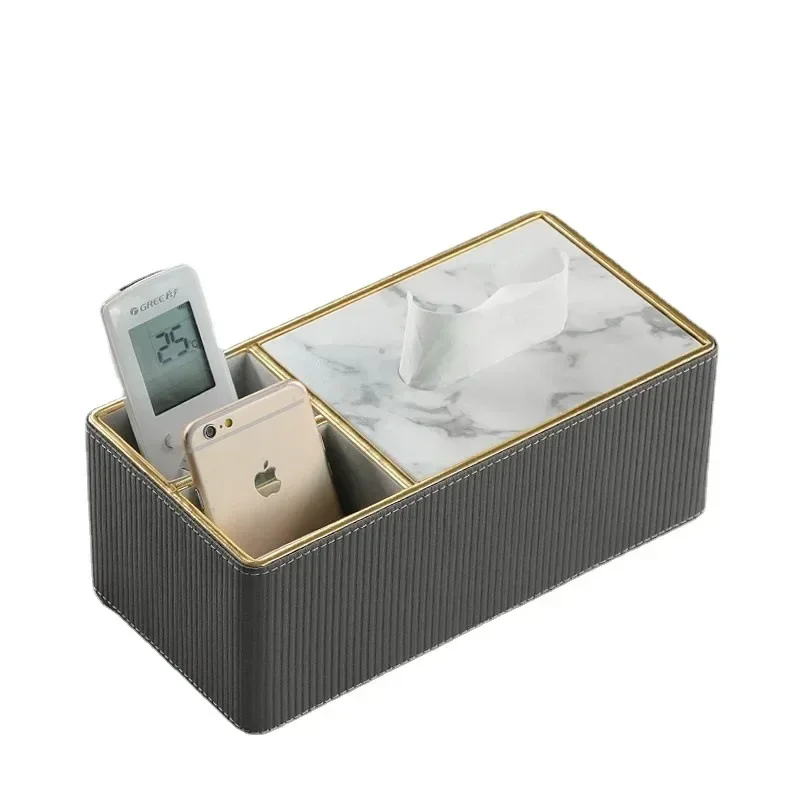 

New Leather Rectangular Tissue Box - Multipurpose Tissue Box Holder with Stationery Remote Holder, Decorative Tissue Pen Remote