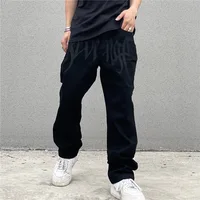 2024 nuevo estilo americano letras bordadas negro pantalones vaqueros sueltos para hombres Retro calle Hip Hop Y2K pantalones vaqueros rectos para hombres