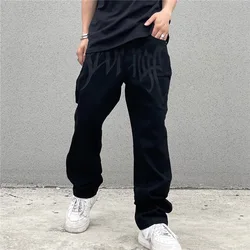 2024 New American Style Embroidered Letters Black Loose Jeans for Men Retro Street Hip Hop Y2K Men's Straight Denim Trousers