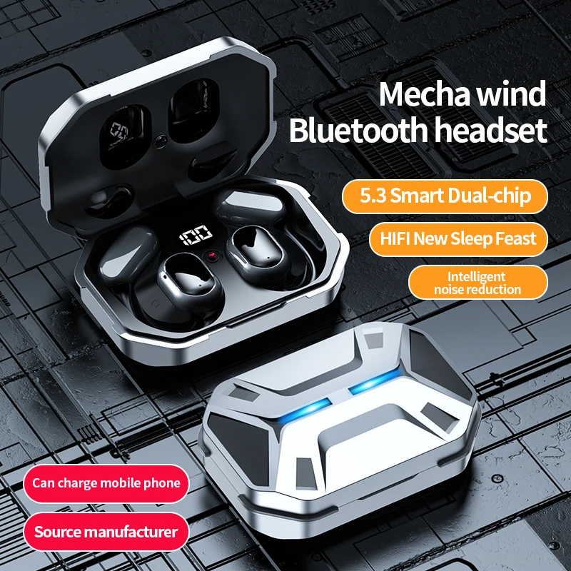 New mecha style JR06 wireless Bluetooth earphones, ear mounted digital breathing light, high sound quality esports Headphones