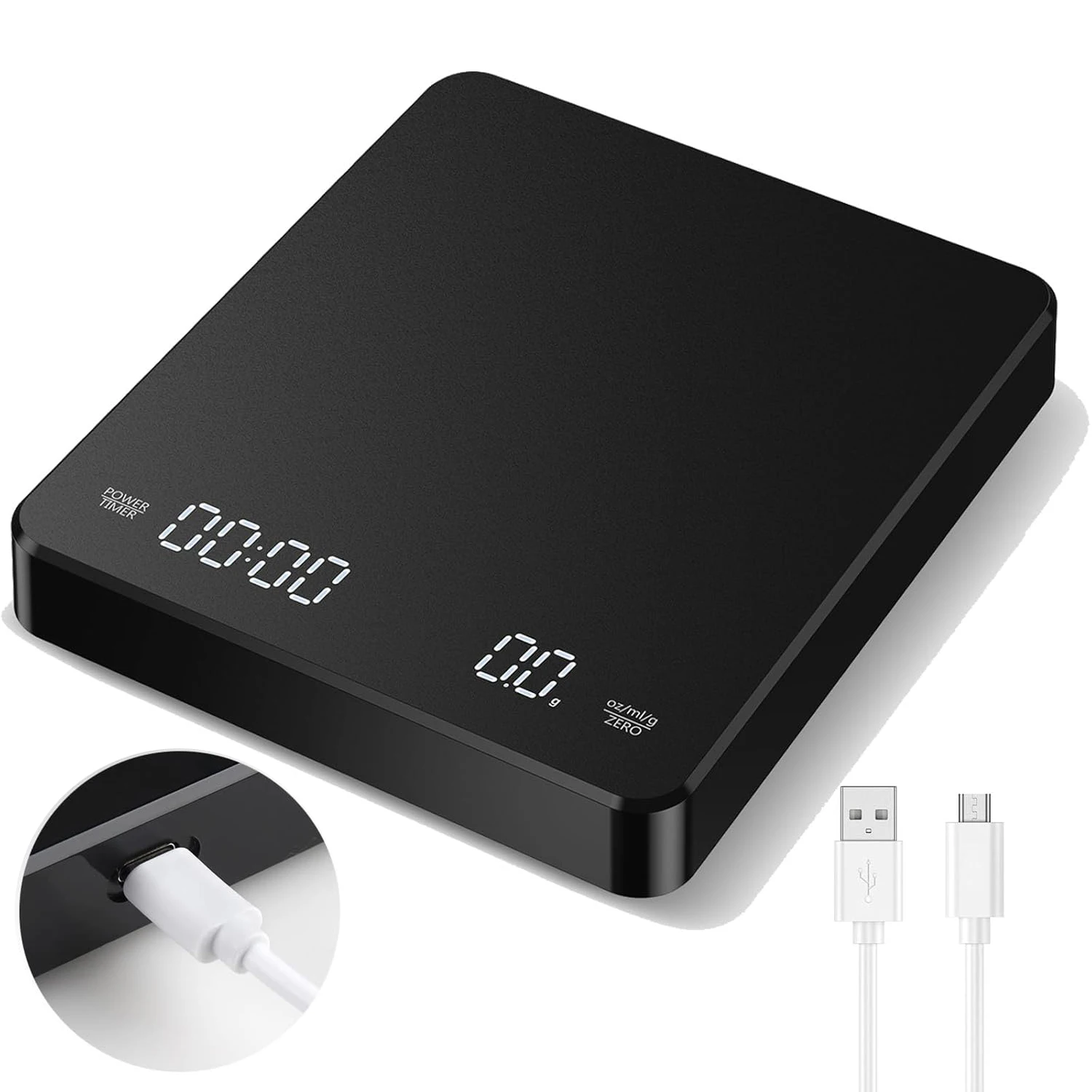 

Digital Coffee Scale with Timer, Rechargeable Espresso Scale, 3kg/0.1g Electronic Mini Kithcen Food Scale Measures in g/oz/ml