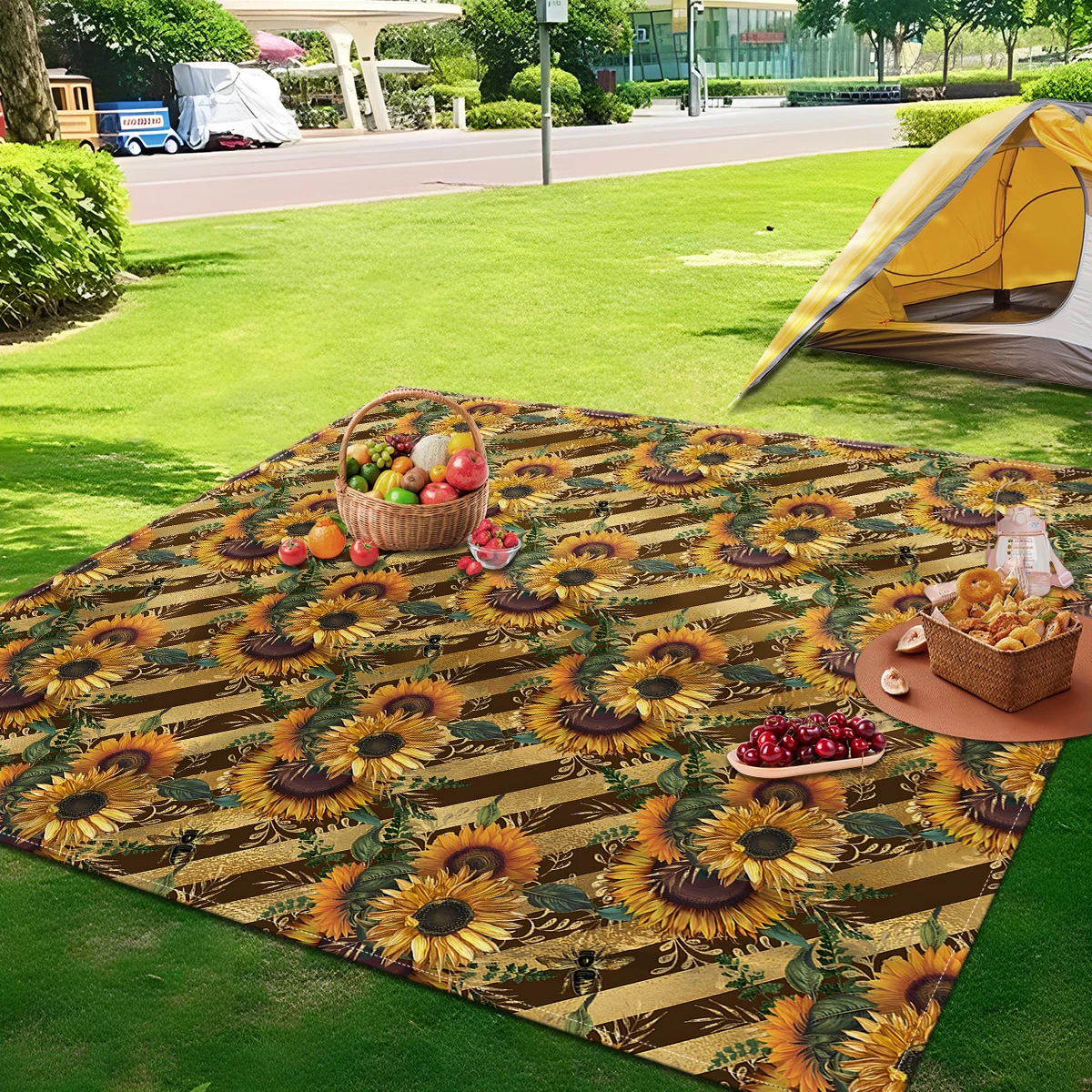 

1 шт. новый коврик для пикника с подсолнухом, водонепроницаемый и пескозащитный коврик для пляжного пикника с цифровой печатью/пляжное полотенце, подходит для кемпинга и пикников на открытом воздухе