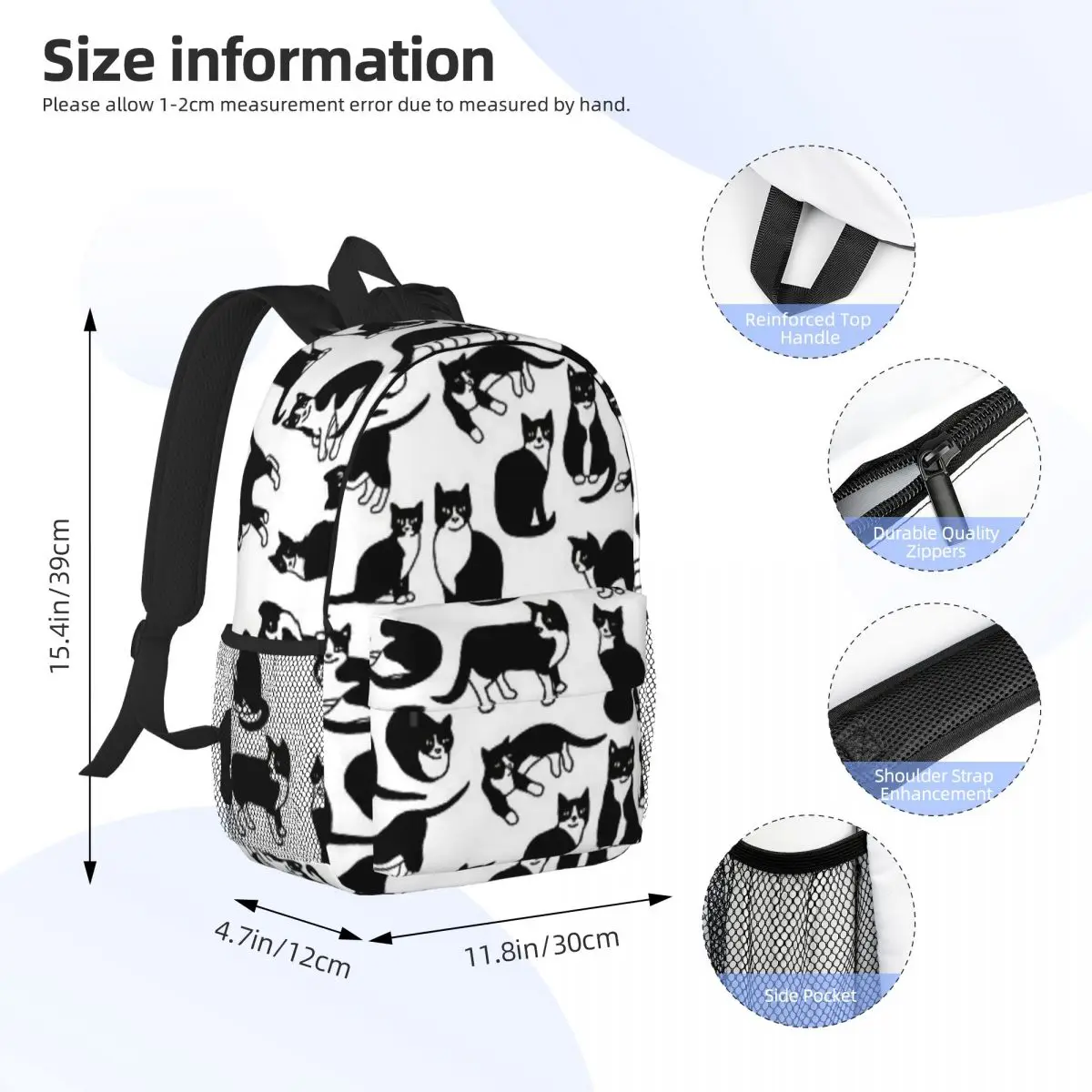 Tuxedo Cats Pattern Fashion Children's Backpack School Bag Kids Boys Girls Kindergarten Student Schoolbag