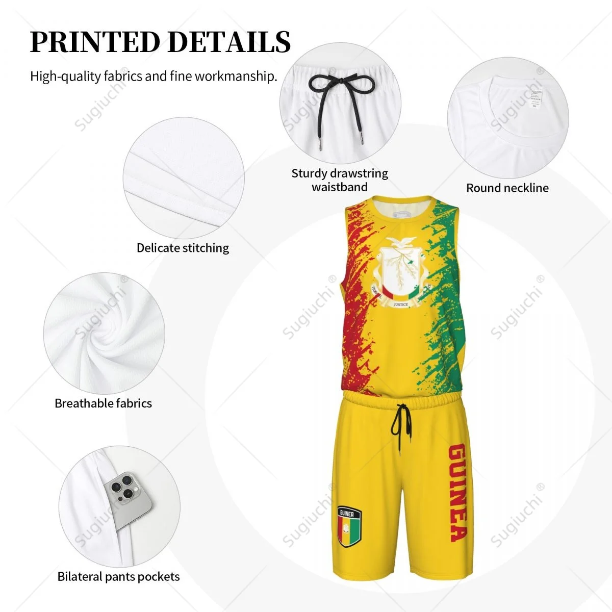 Team-up Guinea Flag Grain Men Basketball Jersey Set Shirt & Pants Sleeveless Custom Name Nunber Exclusive