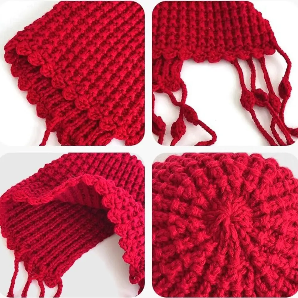 Vintage Tassels Crochet Knitted Hat Hollow Out Handmade Knit Cap Korean Bohemian Style Tassel Beanies Outdoor