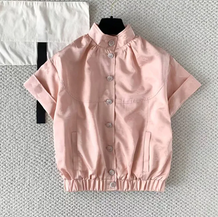 Customization European women's clothing for summer 2026, new styles  Short-sleeved single-button pink silk coat